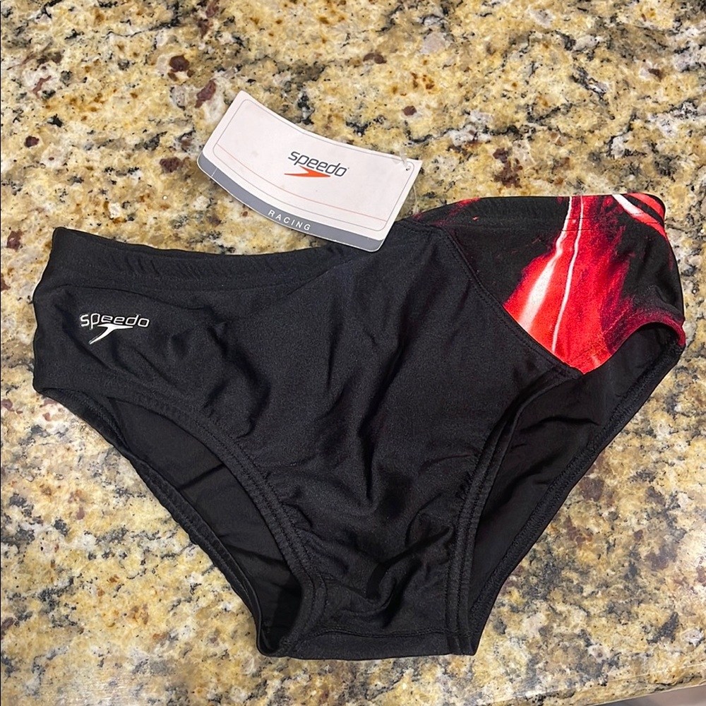 Speedo Black Swim Briefs with Red Accent